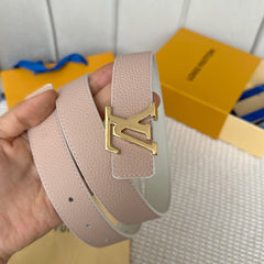 LV Initiales 30mm Reversible Belt Gold Buckle Pink White Leather