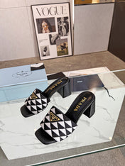 PRA EMBROIDERED SLIDES 65 BLACK AND WHITE FABRIC