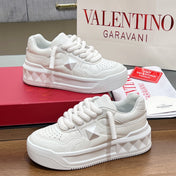 VALENTINO 25S GARAVANI ONE STUD XL PLATFORM SNEAKERS IN WHITE LAMBSKIN
