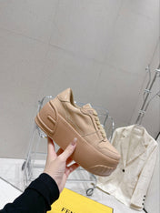 FENDI LOW-TOP TRAINER IN TAN BEIGE CALFSKIN