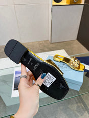 PRA EMBROIDERED SLIDES FLAT METALLIC GOLD CALFSKIN