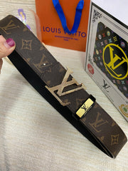 LV 25S BELT 38 MM IN DARK BROWN CALFSKIN PRINT PATTERNS 593286