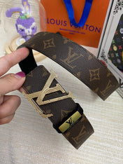 LV 25S BELT 38 MM IN DARK BROWN CALFSKIN PRINT PATTERNS 593286
