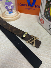 LV 25S BELT 38 MM IN DARK BROWN CALFSKIN PRINT PATTERNS 593286