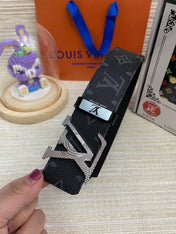 LV 25S BELT 38 MM IN BLACK CALFSKIN PRINT PATTERNS 593287