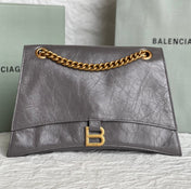 CRUSH MEDIUM CHAIN BAG 31 IN SUVA GRAY CRUSHED CALFSKIN GOLD HARDWARE
