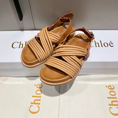 CROSS STRAP SANDAL IN BRONZE BROWN RUBBER WITH GOLD HARDWARE