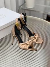 BALMAIN 25S KNOTTED HIGH HEELS 95MM IN LIGHT CARAMEL SATIN