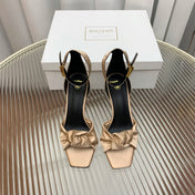 BALMAIN 25S KNOTTED HIGH HEELS 95MM IN LIGHT CARAMEL SATIN