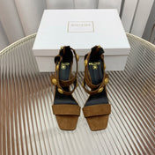 BALMAIN 25S CROSSOVER STRAP HIGH HEELS 95MM IN BROWN SUEDE