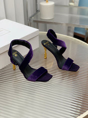 BALMAIN 25S MONETA HEELED SANDALS 95MM IN DEEP PURPLE VELVET