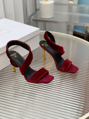 BALMAIN 25S MONETA HEELED SANDALS 95MM IN DARK CRIMSON VELVET