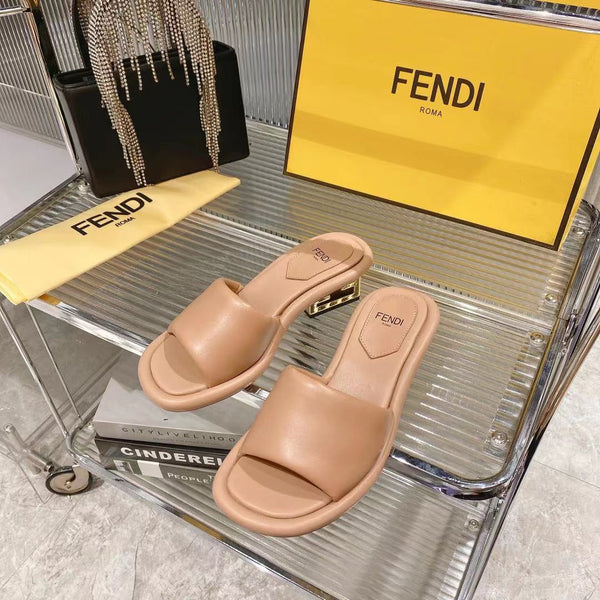 FENDI BAGUETTE SLIDES WOMEN IN DESERT SAND CALFSKIN