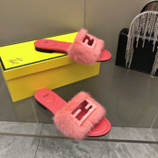 FENDI BAGUETTE MINK SLIDE SLIPPER IN ROSE RED FUR