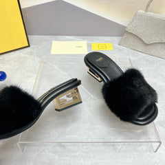 FENDI BAGUETTE MINK MEDIUM-HEELED 45MM IN BLACK FUR AND LAMBSKIN