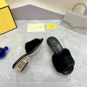 FENDI BAGUETTE MINK MEDIUM-HEELED 45MM IN BLACK FUR AND LAMBSKIN