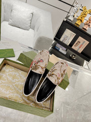 HORSEBIT LOAFER WITH FLOWER PRINT IN LINEN BEIGE MONOGRAM JACQUARD FABRIC