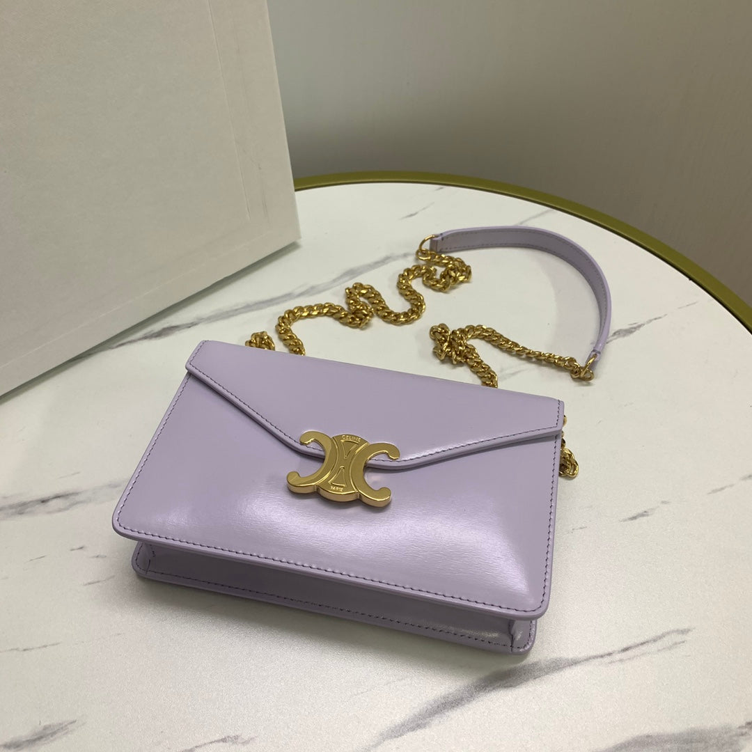 WALLET ON CHAIN MARGO 19 IN LIGHT LILAC SMOOTH CALFSKIN GOLD HARDWARE