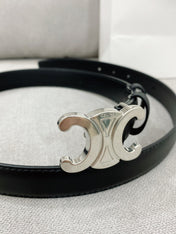 CELINE 25S TRIOMPHE BELT 25MM IN BLACK CALFSKIN SILVER HARDWARE 580680