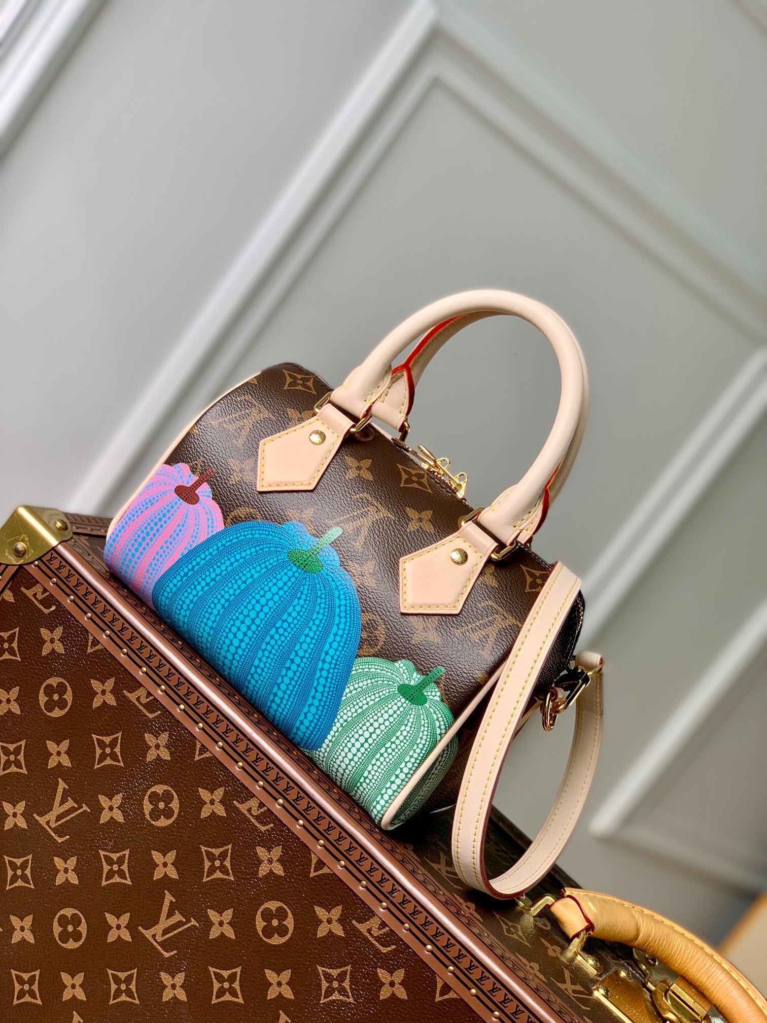 LV x YK SPEEDY BANDOULIÈRE 20 IN BROWN MONOGRAM COATED CANVAS AND CALFSKIN
