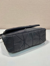 MEDIUM FLAP BAG 24 IN BLACK TRIANGULAR QUILTED PATTERN RE-NYLON