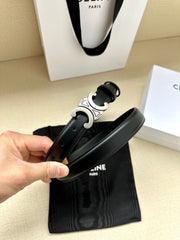 Medium Triomphe Belt 25mm Black Calfskin Silver Finishing