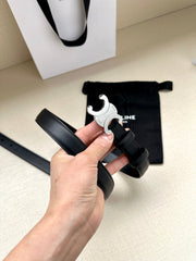 Medium Triomphe Belt 25mm Black Calfskin Shw