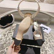 slingback 6.5 glitter beige black grosgrain