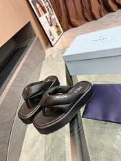 PRA THONG FLATFORM SANDALS BLACK LAMBSKIN