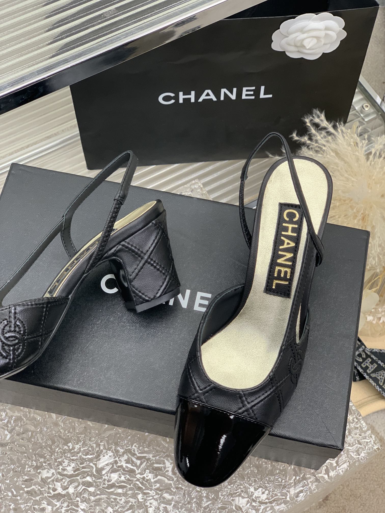 HIGH SLINGBACKS 65 BLACK CALFSKIN