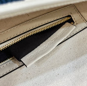 BAGUETTE CANVAS 27 BAG WHITE STRAP WITH MULTICOLOUR EMBROIDERY GOLD HARDWARE