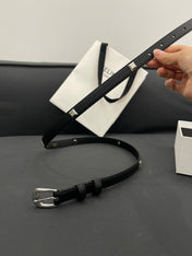 CL SMALL 18 MM TRIOMPHE BELT IN TAURILLON BLACK LEATHER SILVER HARDWARE