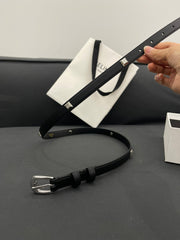 CL SMALL 18 MM TRIOMPHE BELT IN TAURILLON BLACK LEATHER SILVER HARDWARE