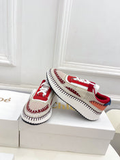 CHLOÉ NAMA SNEAKER IN CHERRY RED MIX COLORFUL SPECIAL FABRIC