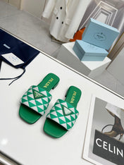 PRA EMBROIDERED SLIDES FLAT GREEN FABRIC