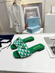 PRA EMBROIDERED SLIDES FLAT GREEN FABRIC