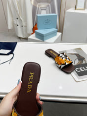 PRA EMBROIDERED SLIDES FLAT CHOCOLATE FABRIC