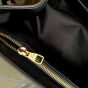 CLUNY MM HANDBAG 33 IN BROWN MONOGRAM CALFSKIN BEIGE BLACK EMBROIDERED LOGO CANVAS