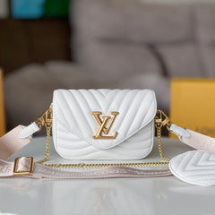 LV 25S WAVE MULTI POCHETTE 19 IN WHITE CALFSKIN GOLD HARDWARE
