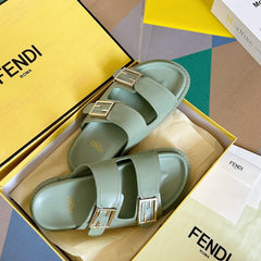 FENDI BAGUETTE DAD SANDALS IN ASH GREY CALFSKIN
