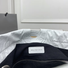 CRUSH LARGE TOTE BAG 46 IN WHITE CRUSHED CALFSKIN SILVER HARDWARE