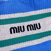 TOTE BAG 40 IN STRIPED PATTERN OF BLUE GREEN AND CREAM WHITE WOVEN RAFFIA