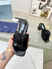 PRA FLOWER BLOCK HEELS 75 BLACK CALFSKIN