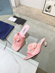 PRA FLOWER POINTED HEELS 55 LIGHT PINK CALFSKIN