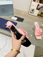 PRA FLOWER POINTED HEELS 55 LIGHT PINK CALFSKIN