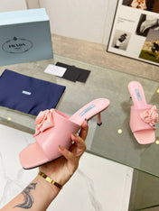 PRA FLOWER POINTED HEELS 55 LIGHT PINK CALFSKIN