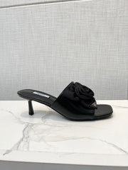 PRA FLOWER POINTED HEELS 55 BLACK CALFSKIN