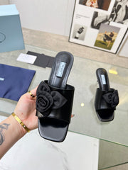 PRA FLOWER POINTED HEELS 55 BLACK CALFSKIN