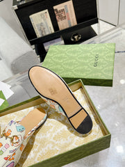 HORSEBIT SLIPPER MULE WITH CUTE ANIMAL PRINT IN WHITE CALFSKIN