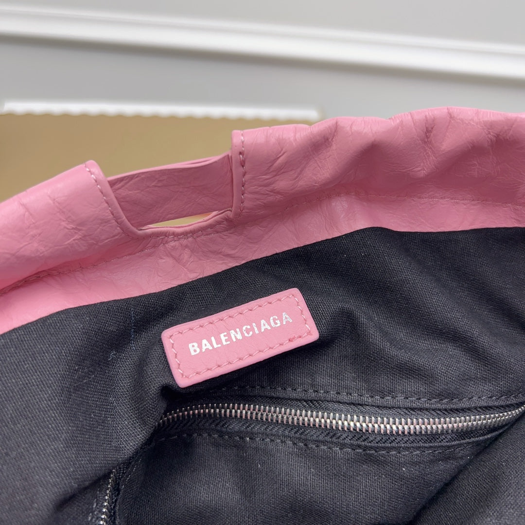 CRUSH LARGE TOTE BAG 46 IN PINK CRUSHED CALFSKIN SILVER HARDWARE